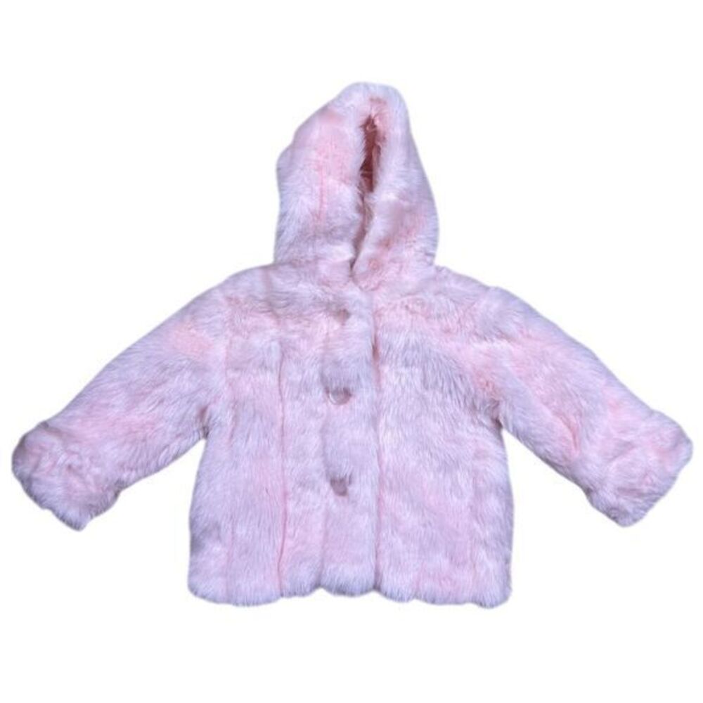 NWT KC Collections Baby Pink Faux Fur Hooded‎ Jacket 12 Months Winter Casual
